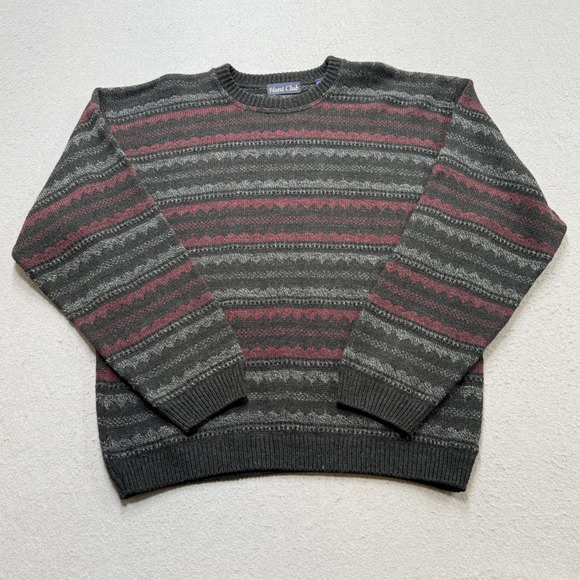 Hunt Club Other - Hunt Club Sweater Men's XL Gray Red Striped Ribbed Knit Crewneck Pullover Canada